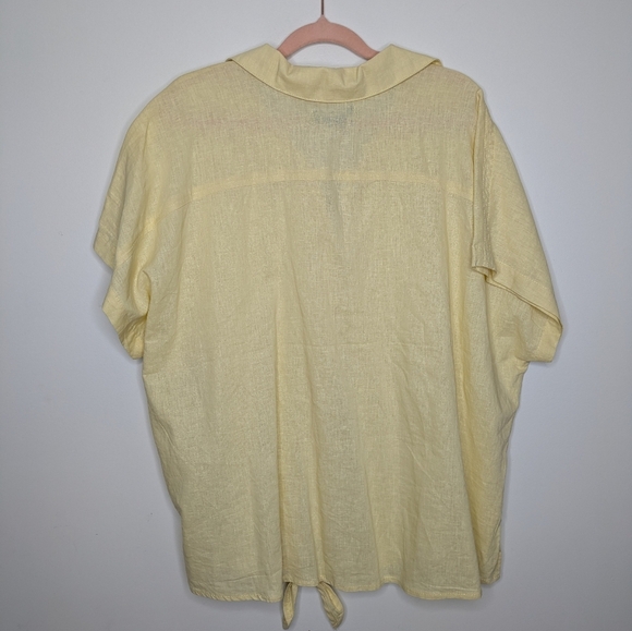 Jordache XXL Linen Blend Yellow Button-Up Tie Front Top - Picture 4 of 11
